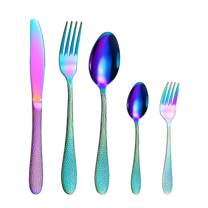 Edelstahlgeschirr, Wasserwürfel-Serie, Messer, Gabel und Löffel, fünf Hauptteile, 30 Stück, Geschenkbox, Geschirranzug