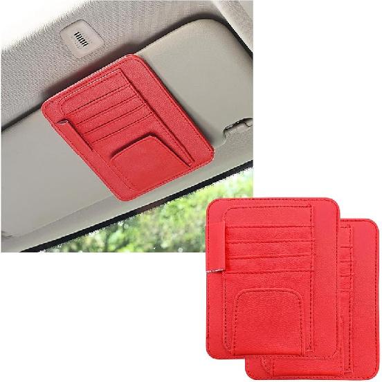 2PCS Small Leather Car Sun Visor Organizer, Multifunctional Auto Visor Document Holder With Sunglasses Clip, Universal Car Interior Organizer For
