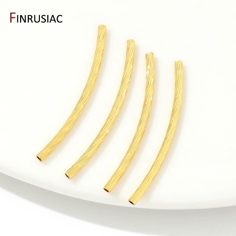 18K Gold Plated Brass Long Curved Twisted Tube Beads Accessories For Jewelry Making,Handmade DIY Jewellery Findings Components