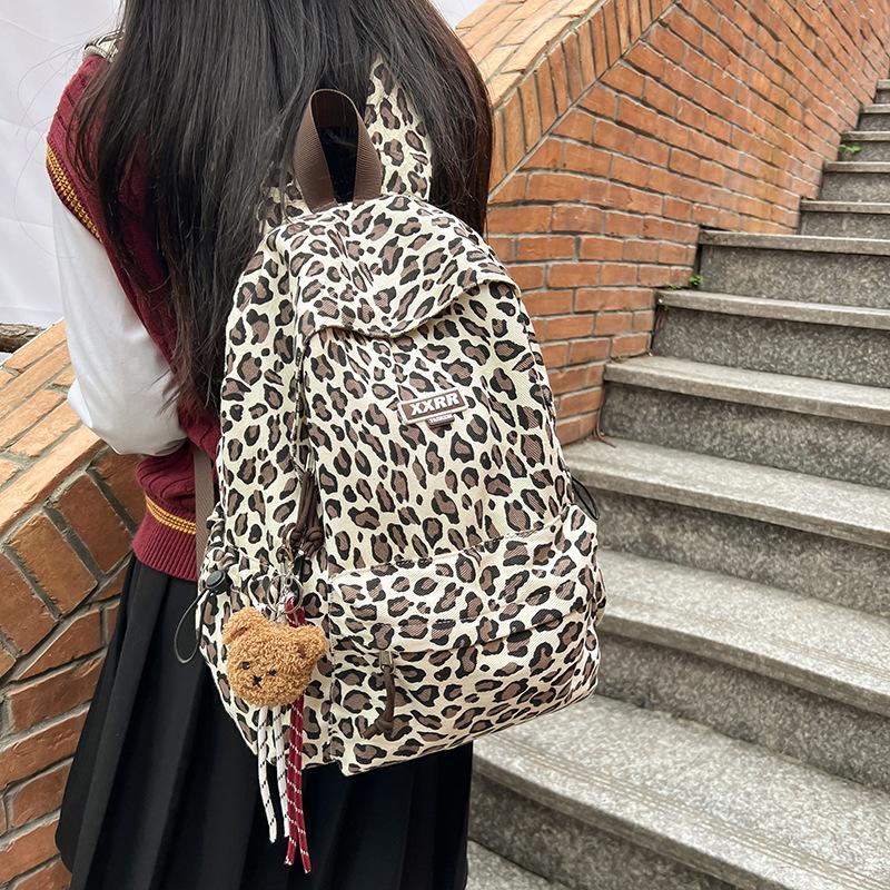 New retro leopard print casual student schoolbag Korean version simple daily commuting large-capacity backpack