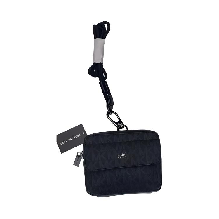 Michael Kors Classic Logo Embossed Leather Wallet With Strap Women Wallet Black 36S3LGFM6B-BLACK