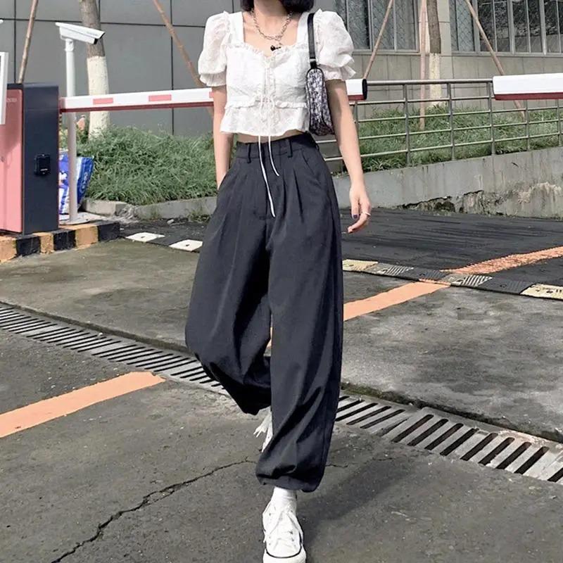 Damen Weißes Quadratischer Ausschnitt Puffärmel Schnürung Crop Top
