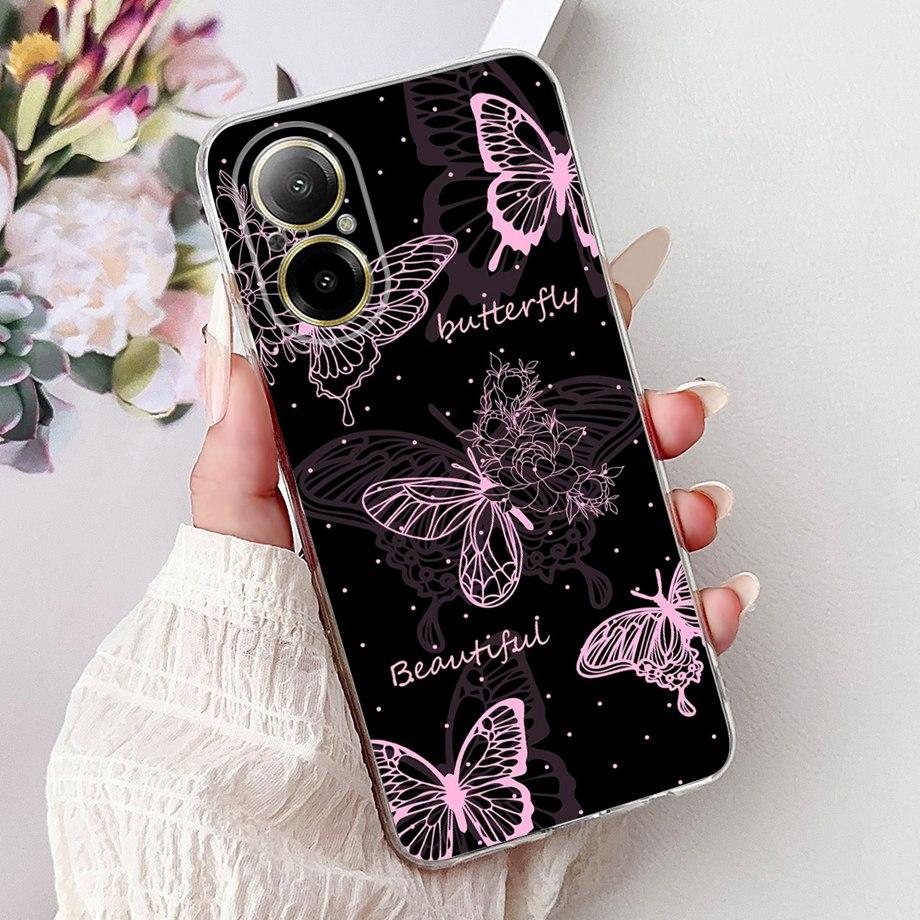 For Realme C67 4G 5G / Realme 12 Lite 4G Case RMX3782 RMX3890 Clear Soft TPU Cover Colorful Flower Cute Cartoon Cool Dragon Etui