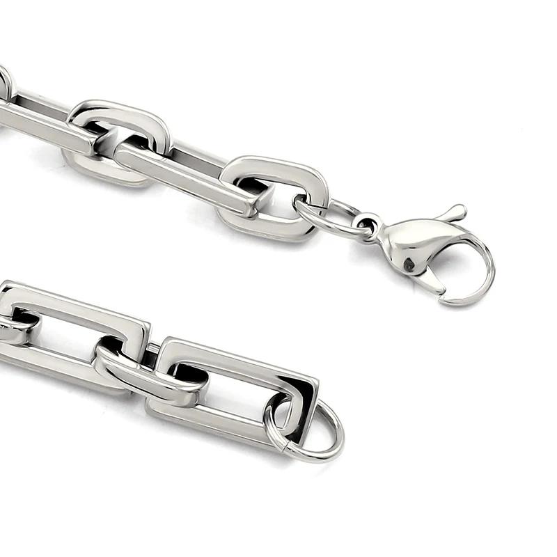 

Trendy Style Gold Color Stainless Steel Thick Rectangular Link Chains Necklace for Women Men Carabiner Pendant Chunky Necklace 21cm