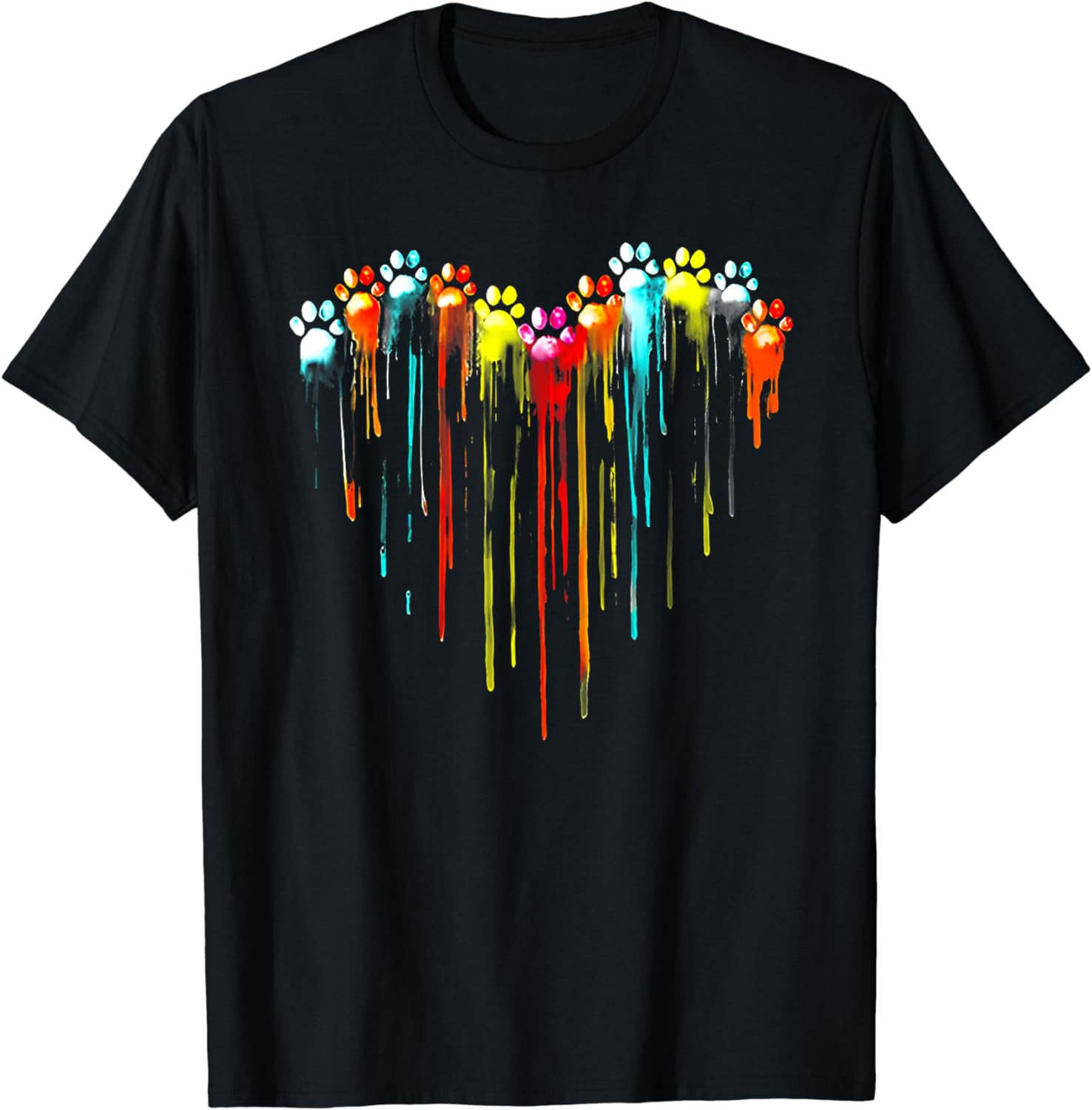 Colorful Dog Paw Heart Print TShirt Cool Animal Print Clothes Street Fashion Couple Tshirt Women Unisex Clothing S