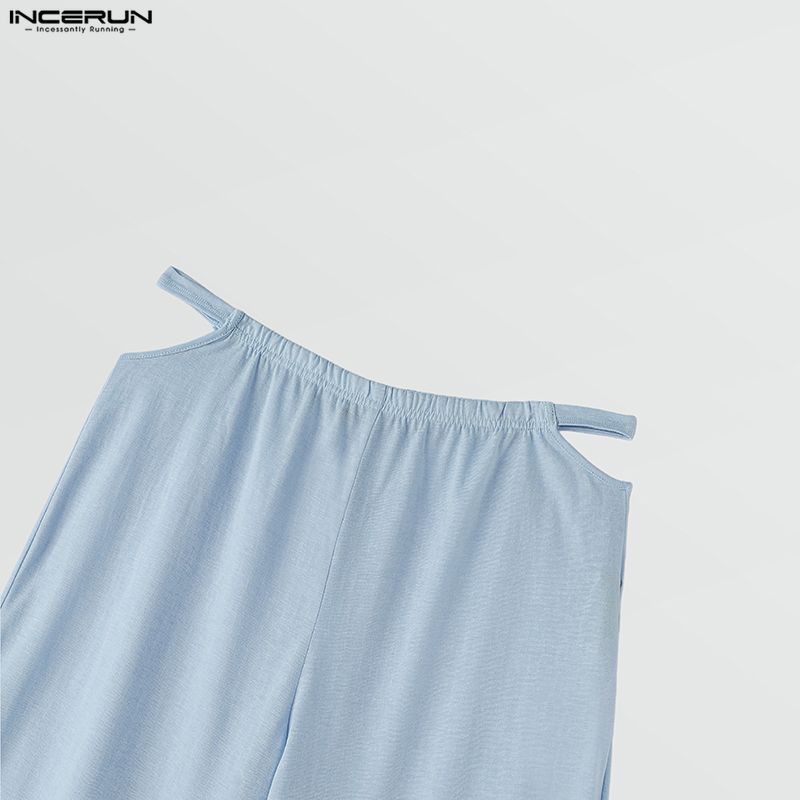 INCERUN Pantaloni Lunghi Casual da Uomo con Vita Elastica e Cut-out Pantaloni da Casa Loungewear