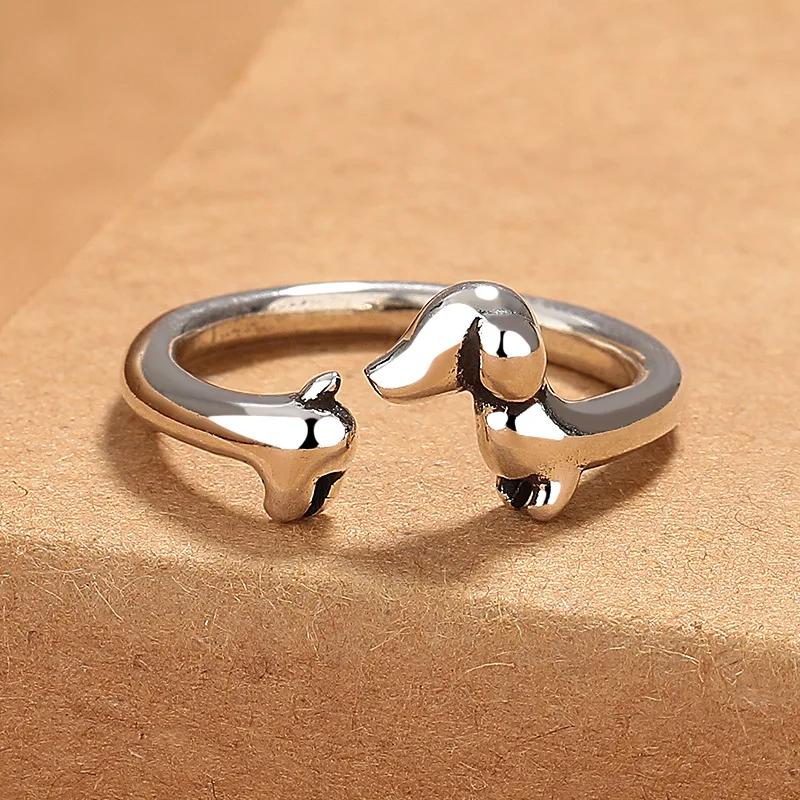 New Cute Dachshund Dog Simple Silver Adjustable Rings Original Open Sausage Dog Pet Rings for Women Vintage Animal Jewelry resizable