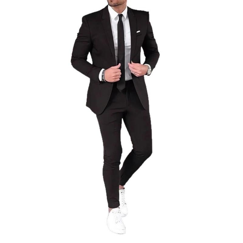 

New Men s Groom Suit Two-piece Solid Color Slim Fit Banquet Dress Suit Jacket in Stock M чёрный