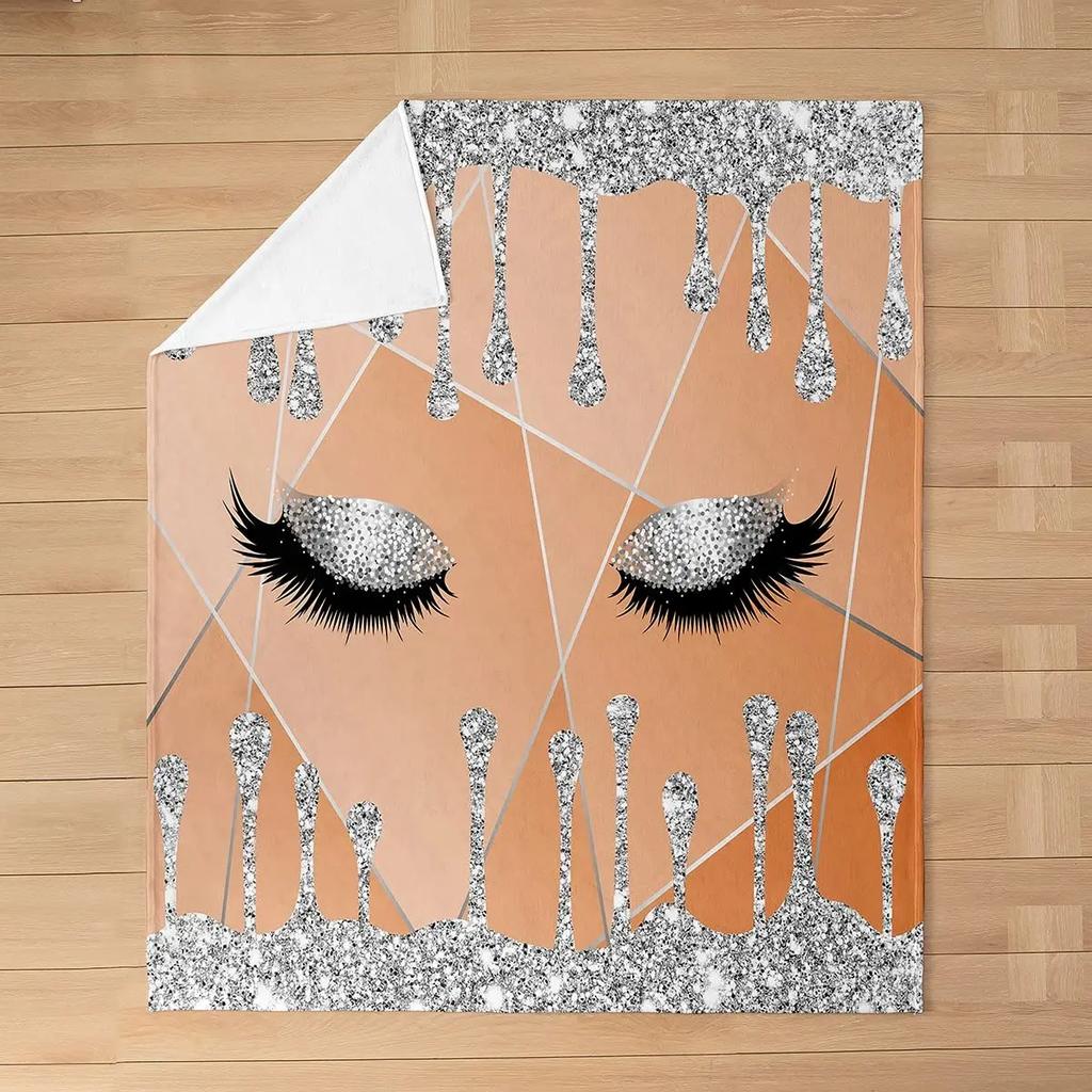 Abstract Closed Eyes Cute Eyelashes Blanket Lightweight Blankets All Season Throw Blanket for Couch Bed Soft Flannel Blanket