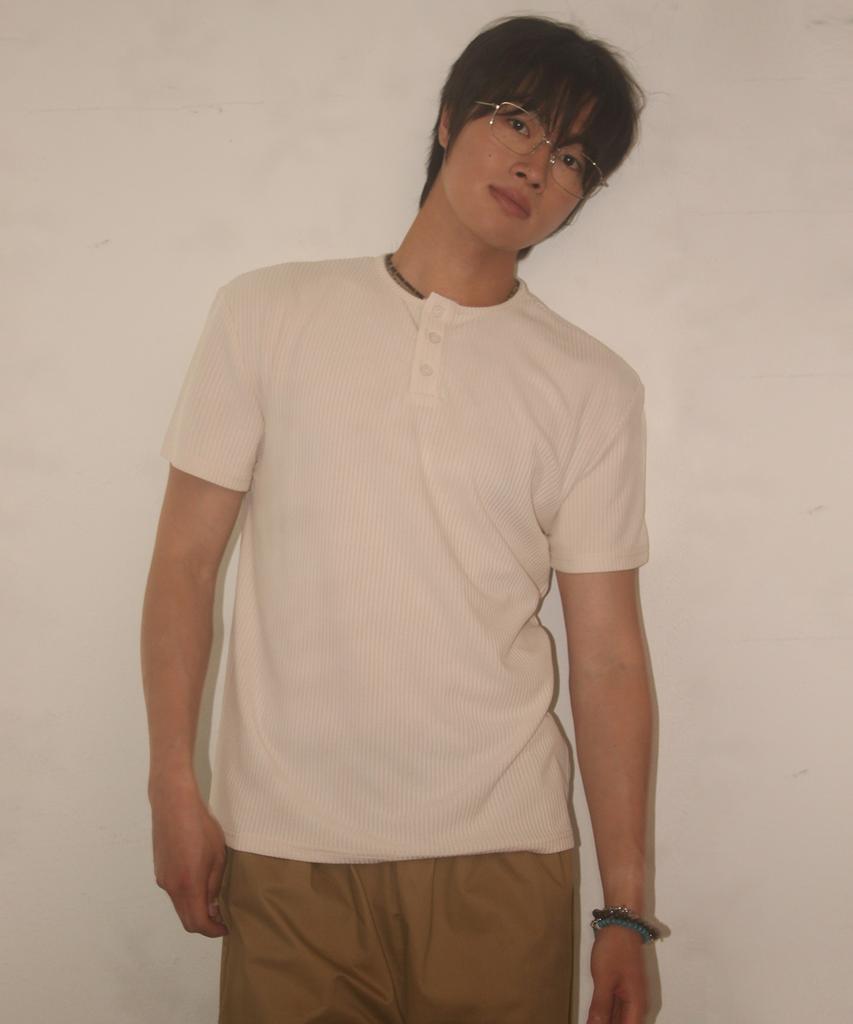 PLACESTUDIOMAN Basic Cotton Waffle Snap Point Henley Neck Semi-Oversized Short Sleeve T-Shirt _3 Colors