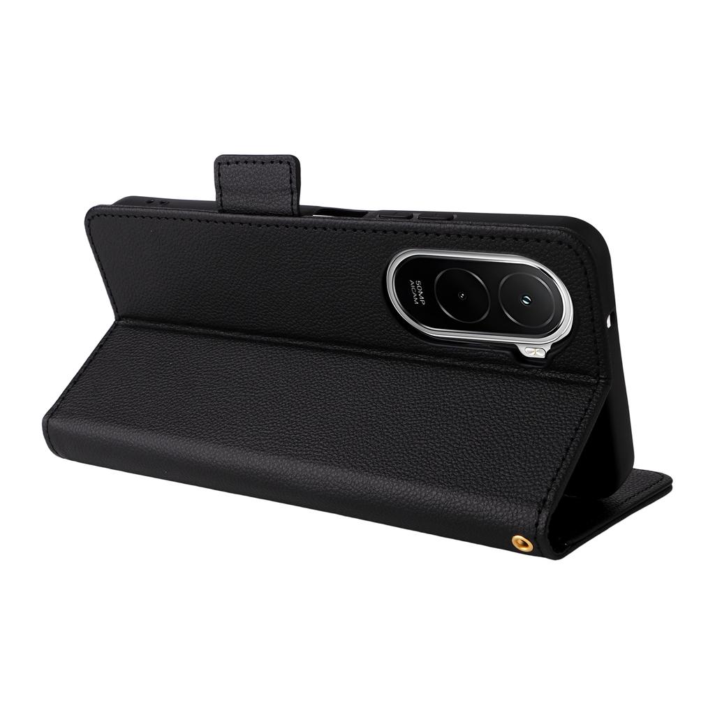 Dla Xiaomi Poco M7 Plus 5G/Poco M7 4G (169mm) Etui Portfel ze Skóry z Teksturą Litchi z Paskiem na Nadgarstek