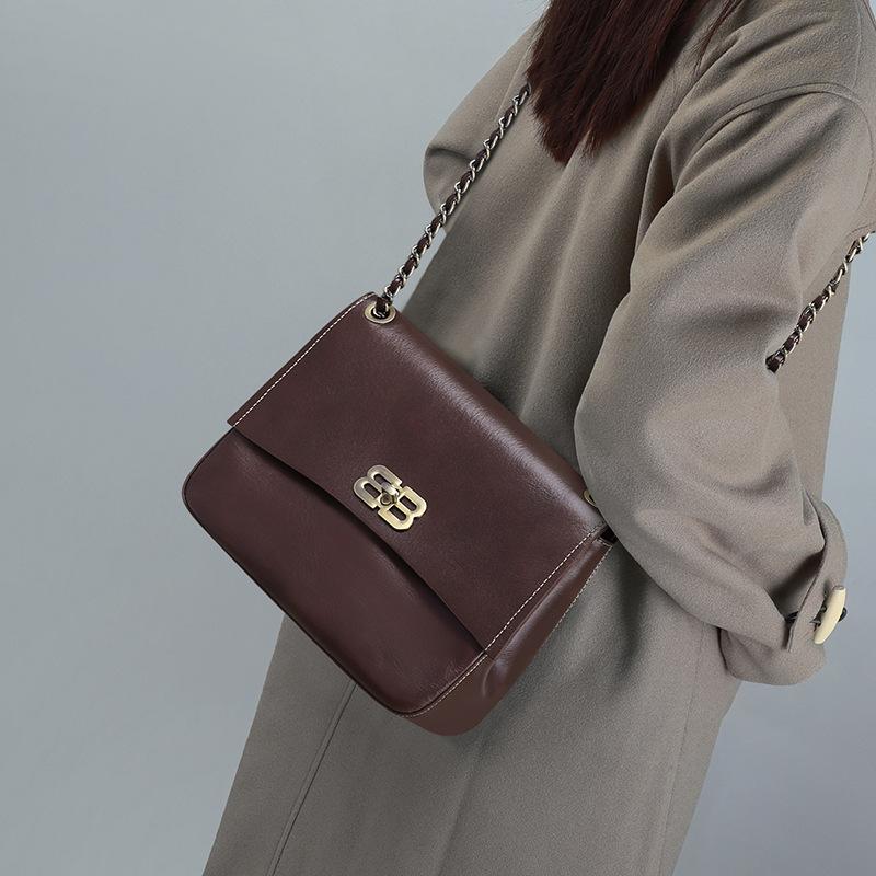 Women'S Bag Trendy Cowhide Shoulder Bag Fashionable Versatile Leather Women'S Bag Small Square Bag Messenger Bag