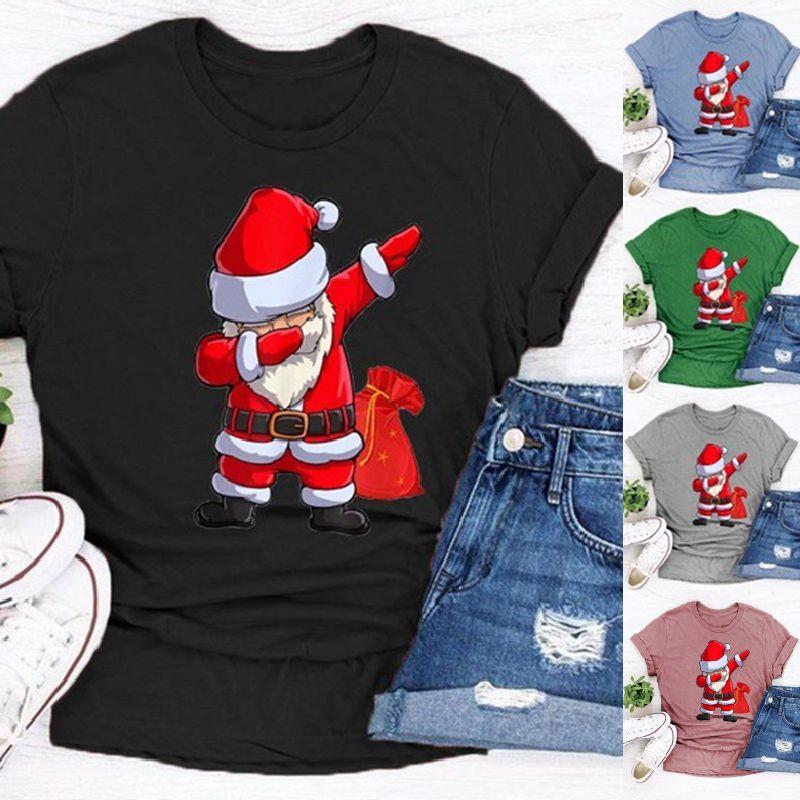 Women Santa Claus Dabbing Print T-shirt Soft Comfortable Christmas Short Sleeve Tee
