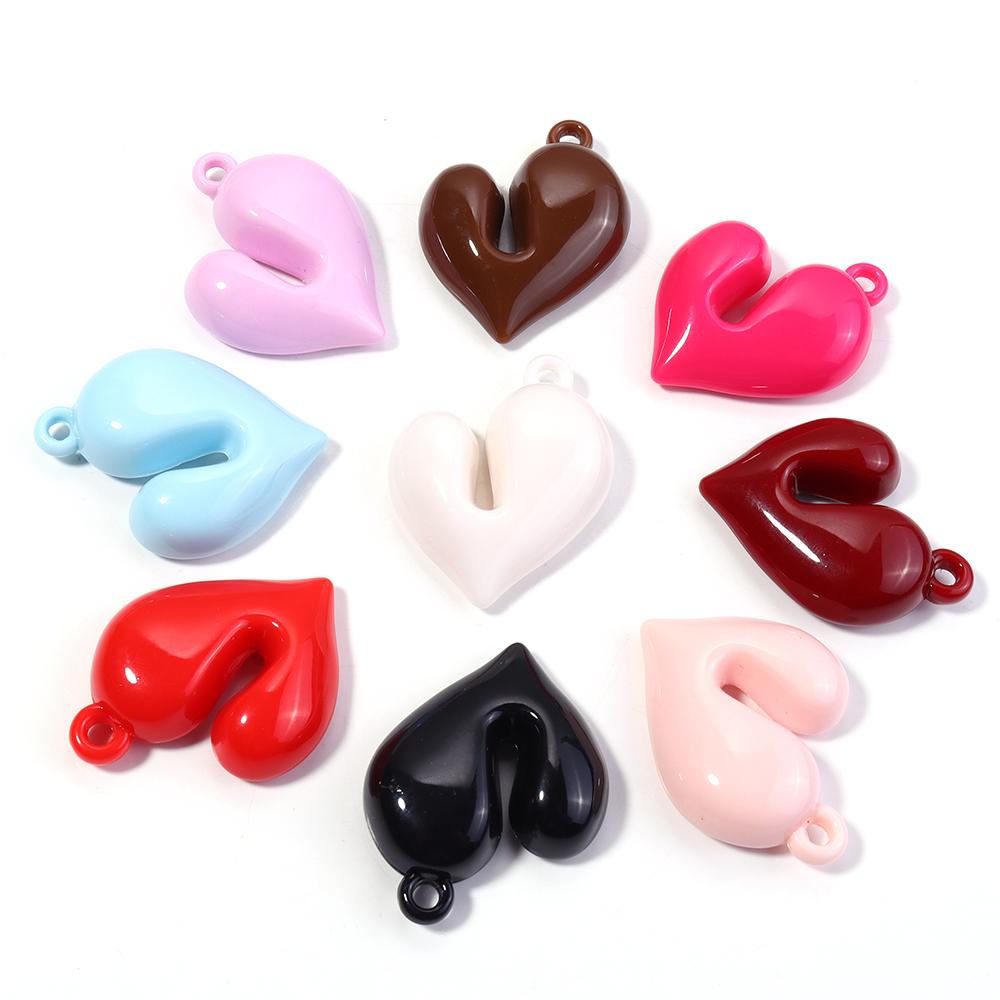 4Pcs Irregular Heart Shape Acrylic Beads Charms Colorful Pendant Loose Beads For DIY Bracelet Necklace KeyChain Jewelry Findings