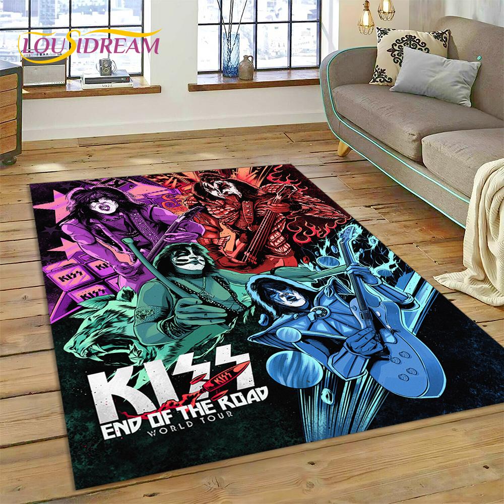 Neuester Kiss Rock Heavy Metal Band Teppich für Wohnzimmer Schlafzimmer Heimdeko, rutschfeste Bodendekoration für Sofa Fußmatte