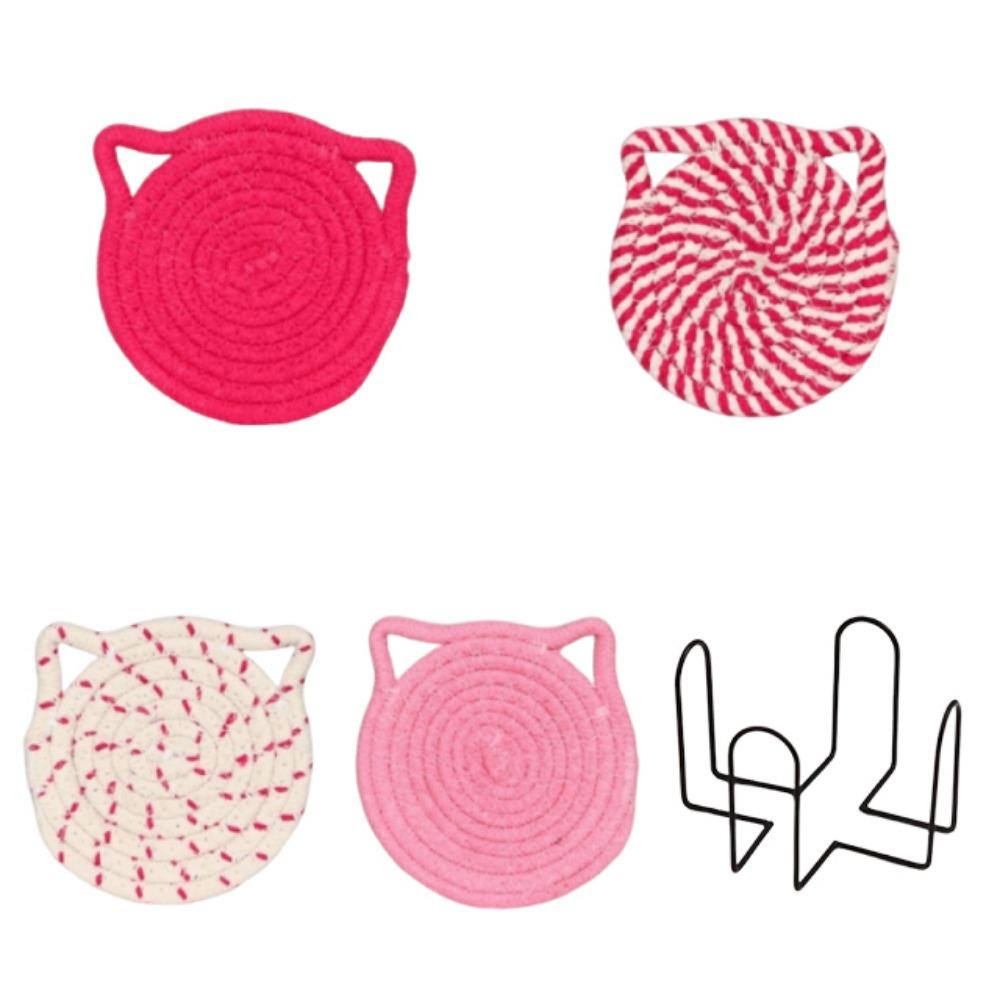 4/8 Pcs Woven Cotton Drink Coasters Non-Slip Base Absorbent Coasters  Kitchen Accessories