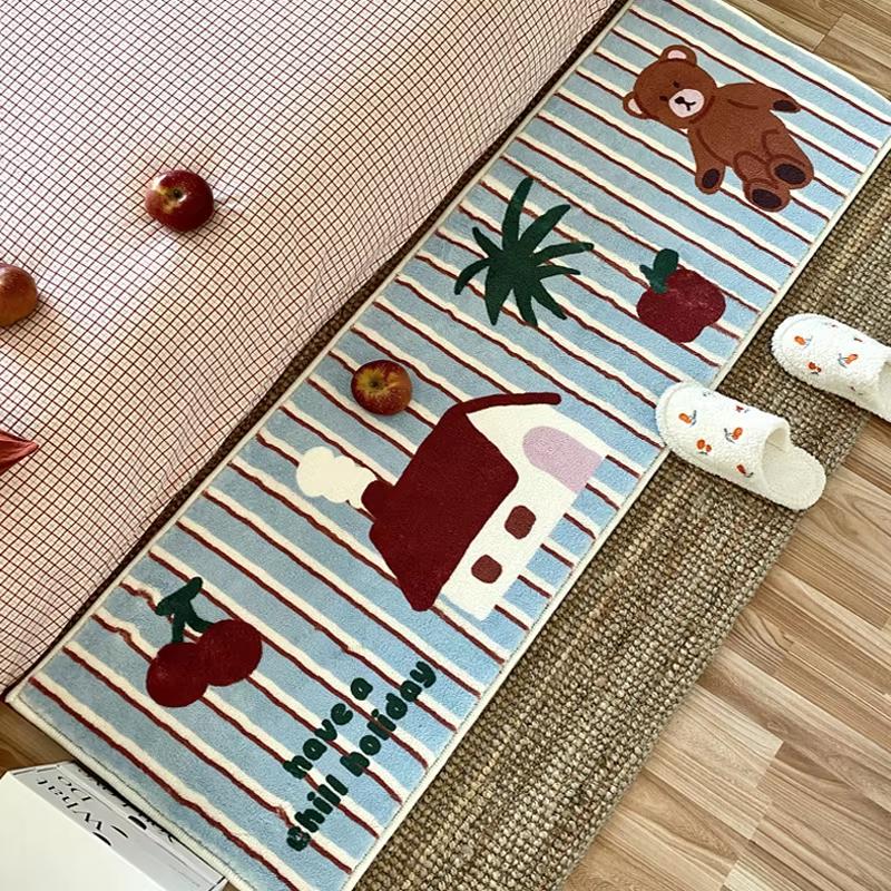 

Ins Style Carpet Rug For Bedroom Bedside Floor Mat Long Carpet Room Bathroom Mat Small Cherry Bay Window Floor Mat 40X60CM (1.3X2FT