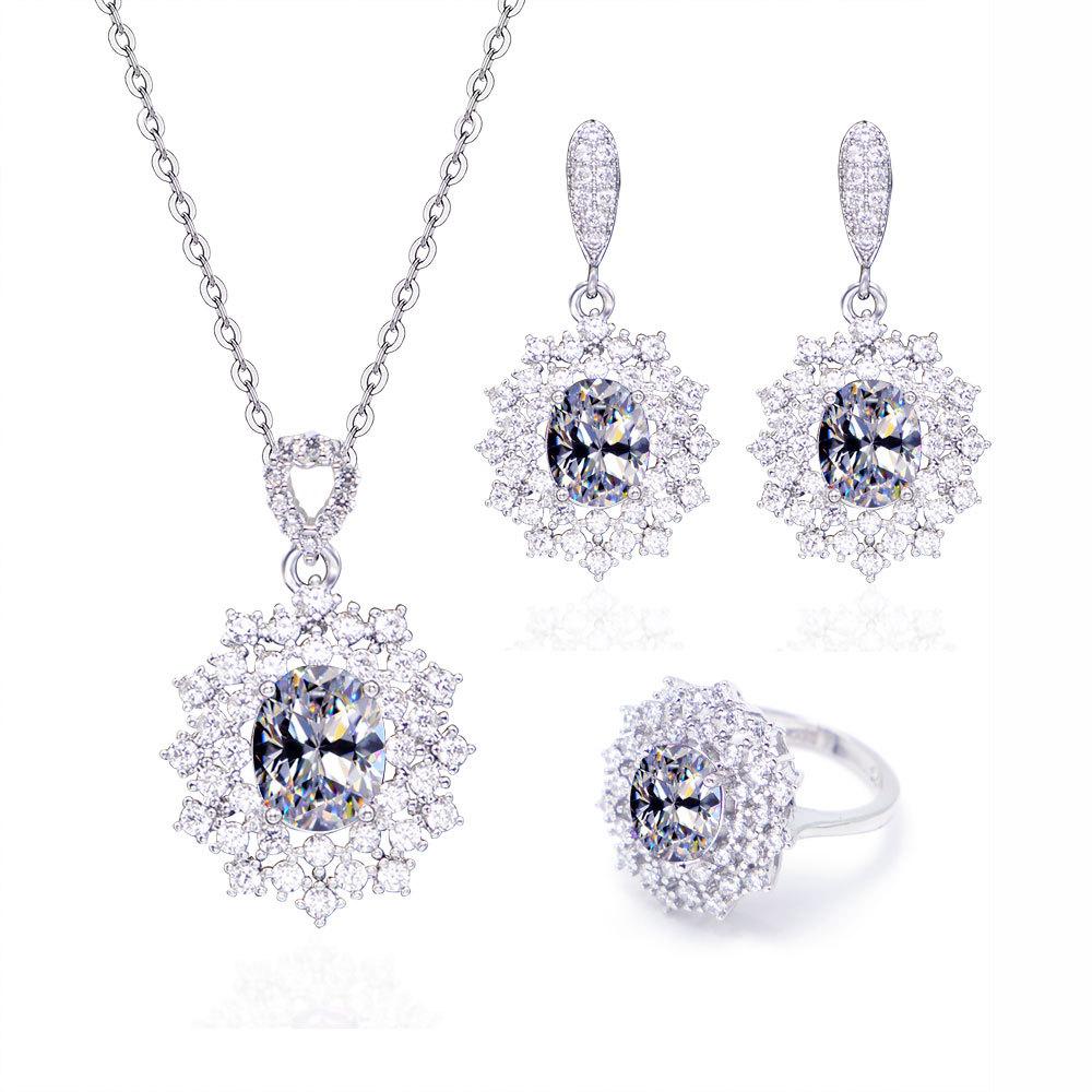 

Ювелирные изделия из серебра 925 пробы, новый циркон, свадебное ожерелье, серьги, кольцо, комплект ювелирных изделий 6 белый