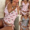 Biquíni Feminino Estampado Separado, Traje de Banho Duas Peças com Alça Trapézio, Roupa de Verão para Piscina e Praia