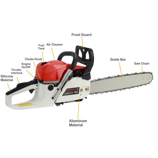1 Set Gas Chain Saw High Power Multifunction 58 Cubic Centimeter Rust Resistant Wood Chainsaw for Wood Cutting