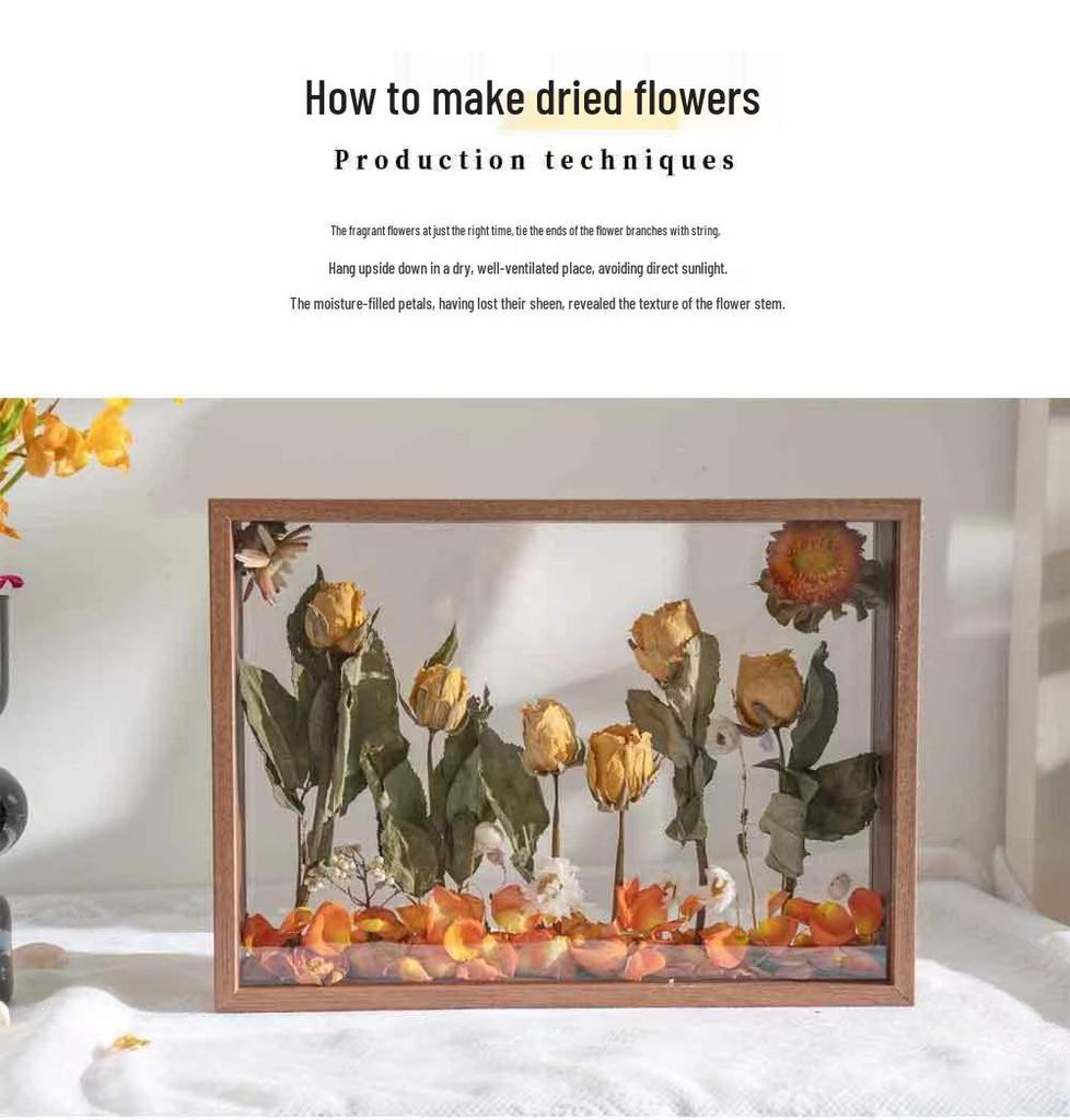 Modern Minimalist DIY Preserved Flower Mirror Frame - Decorative Hollow Picture and Dry Flower Display Stand
