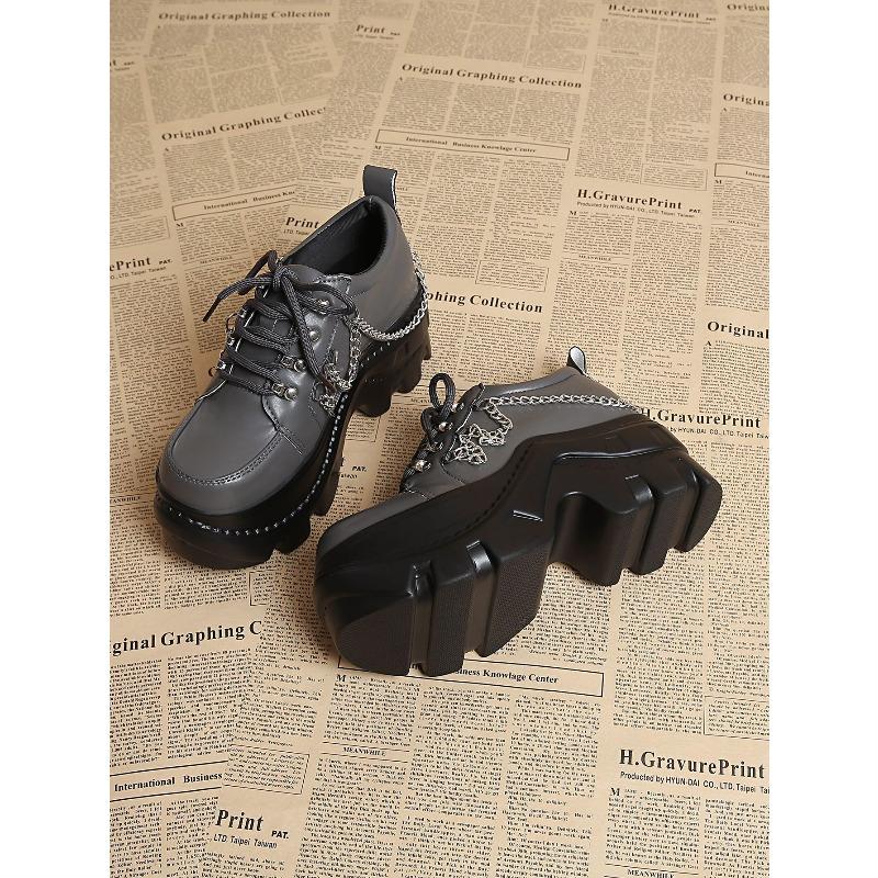 Gothic Punk Klobige Sneaker Damen Schwarzes Ketten-Dekor Plateau Sportschuhe Dicke Sohle Rutschfest Punk Sneaker