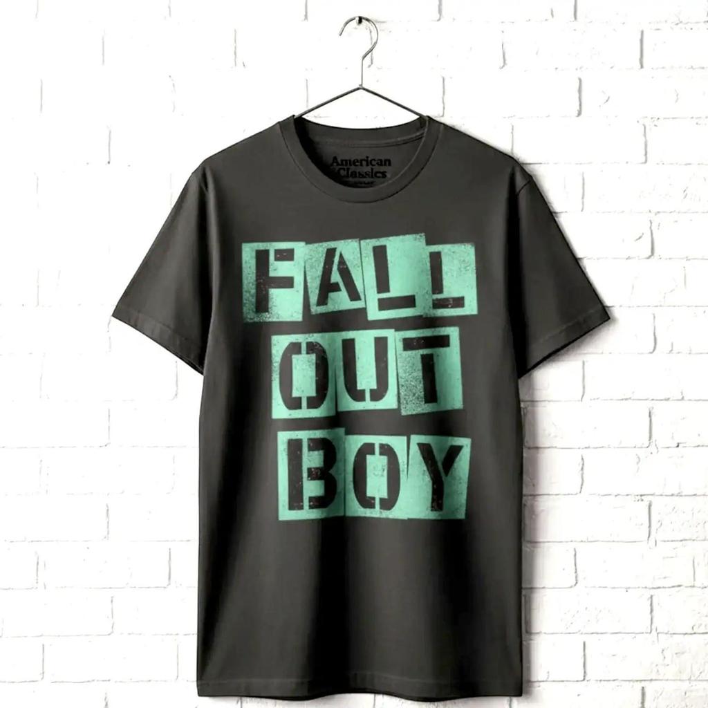 Fall Out Boy T-Shirt: Rock Band Scrabble Logo (Charcoal, S-2XL)