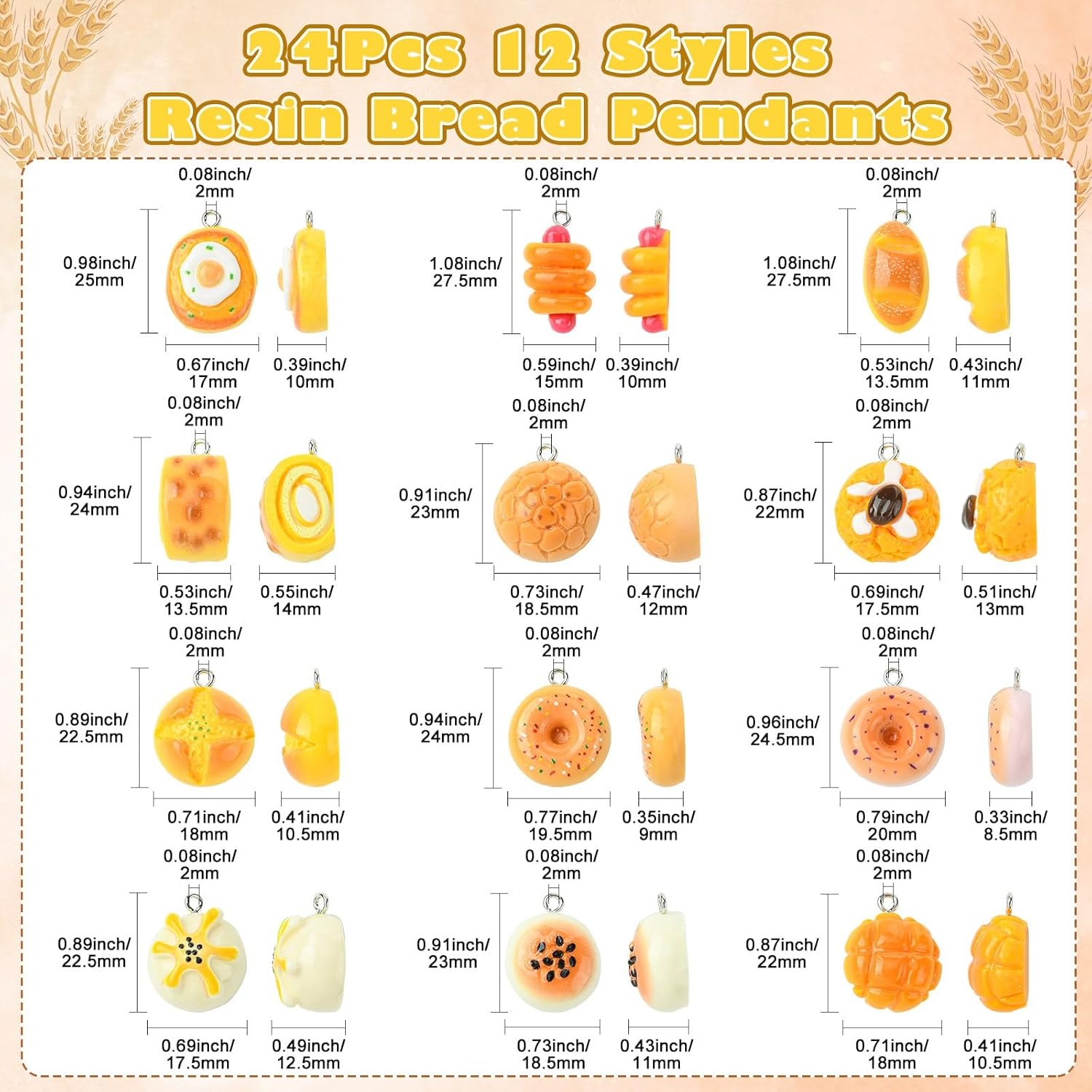 

Орнаменты 24 шт 12 стилей Ручной работы Смола Подвески в виде хлеба Шармы 3D Имитация еды Шармы для DIY Серег Ожерелий Брелоков Аксессуары для изготовления ювелирных изделий