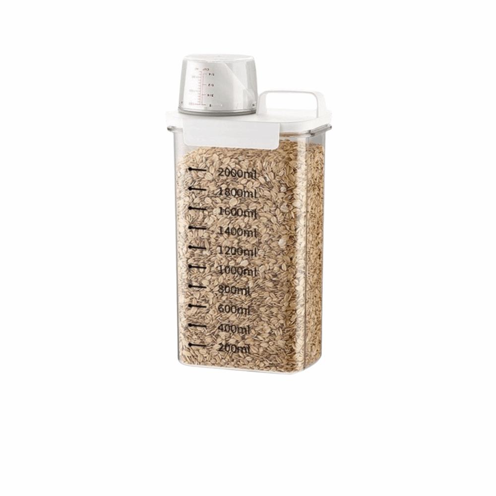 1100/1800/2300ml Storage Box Viewable Cereal Storage Containers Measuring Cup Rice Bucket  Kitchen