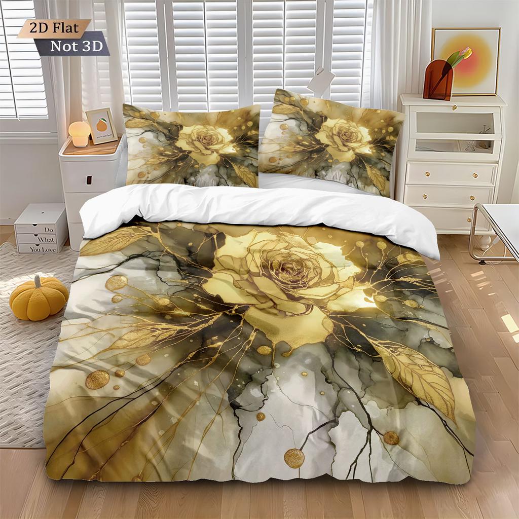 3Pcs Imitation Gilded Beautiful Floral Print Coreless Down Duvet Cover Set Multi Size Comfortable Bedroom Bedding Decoration