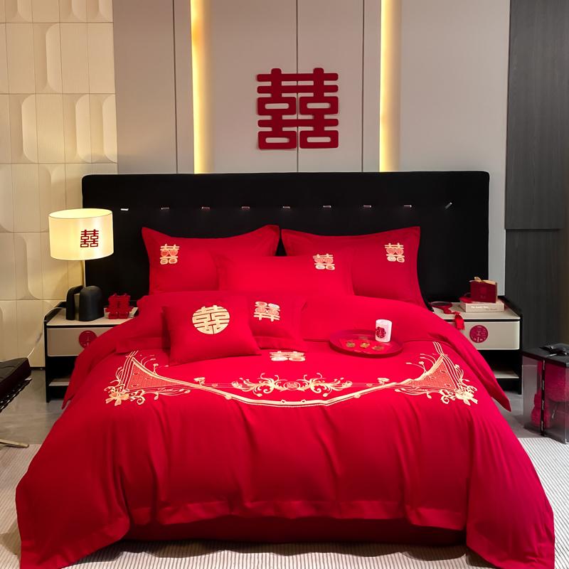 Mei Yun Ge Skin Friendly Cotton Embroidery Wedding Four Piece Set