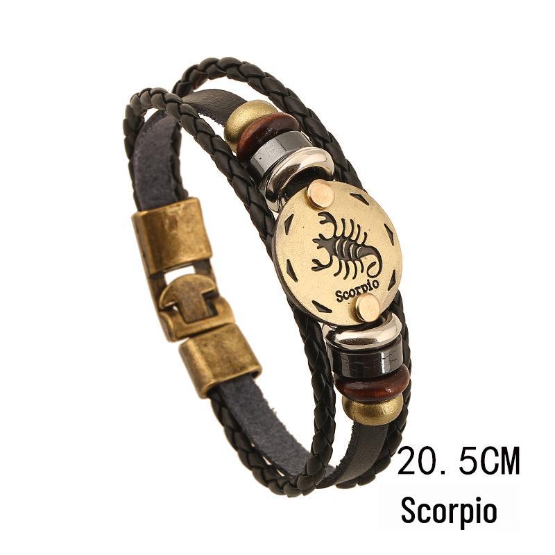 Twelve Constellations Genuine Leather Multi-layer Bracelet - Retro Woven Design for Couples
