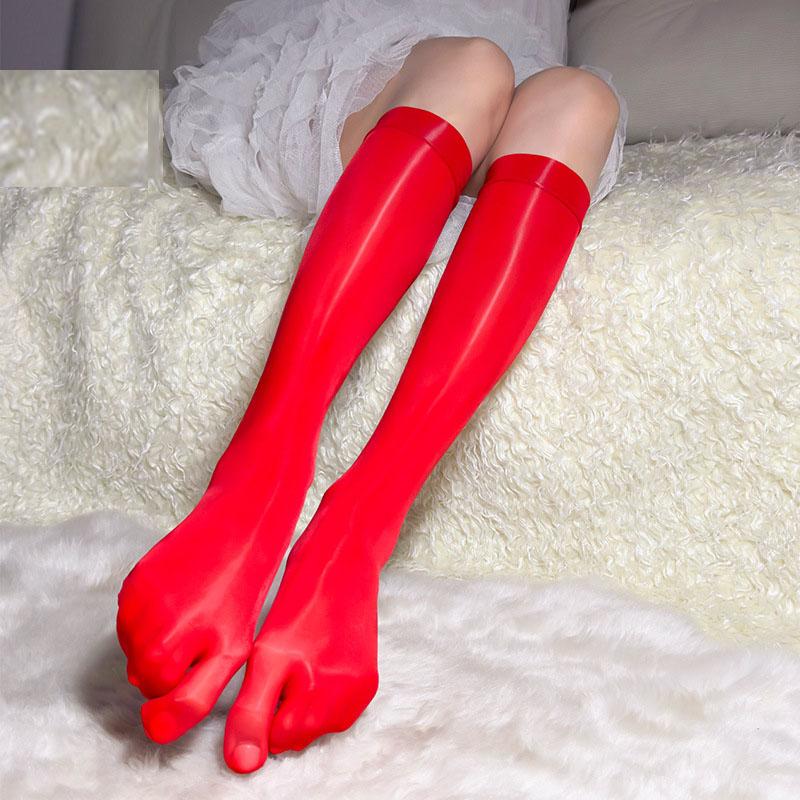 

Женские шелковые чулки с пальцами, сплошные носки из телячьей кожи, ультратонкие масляные носки с пятью пальцами One size красный