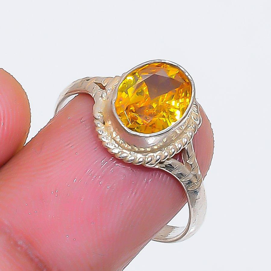 Natural Citrine Gemstone Handmade 925 Sterling Silver Jewelry Ring Size 7.5 ZS-1700