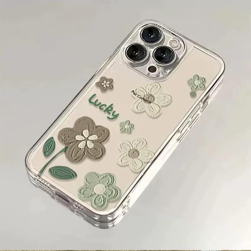

Lucky Green Minimal Floral Aesthetic Clear Phone Case, Fresh Ins Style Soft Shockproof Protective Cover for iPhone iPhone 13 PRO MAX разноцветный