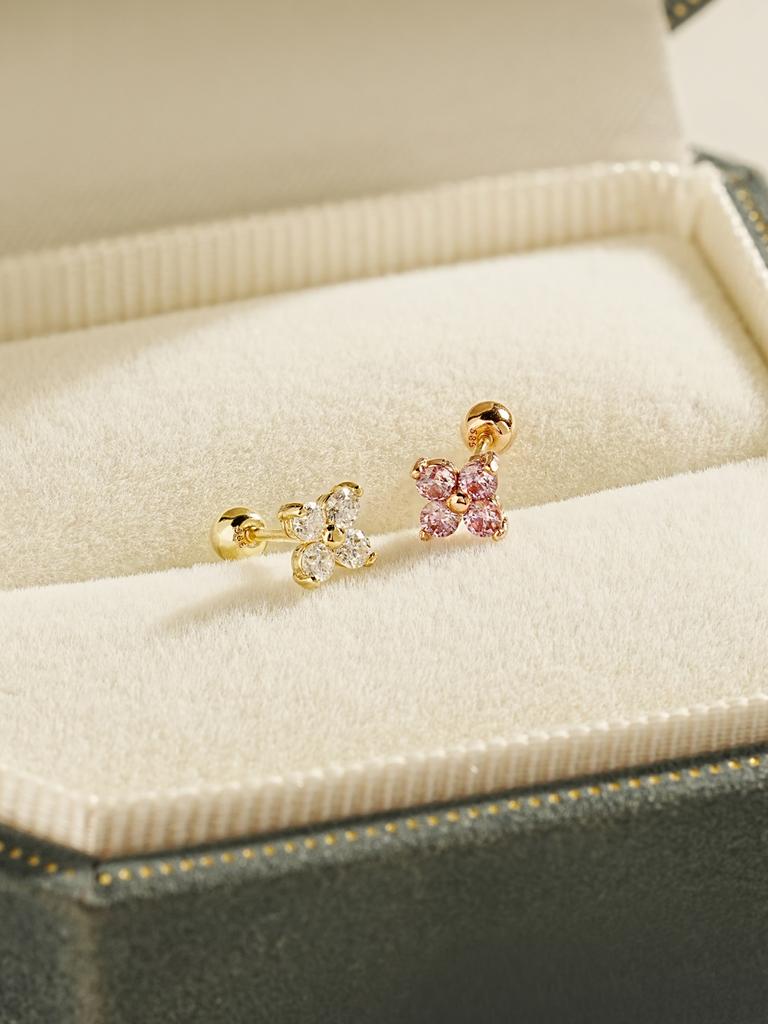 Minimalpiercing 14K Moissanite Diamond Clover Piercing Earrings