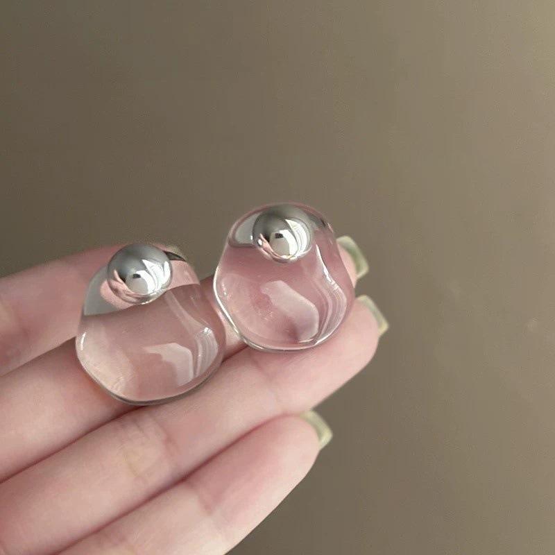Transparent Geometric Earrings Made Resin Metal Combined Fashionable Luxurious Trendy Design Earrings Women's Parties Jewelry