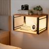 2 Pieces Wall-Mounted Bedside Table With Lighting 2-Tier Floating Bedside Table Wood Metal Open Space Brown For Bedroom Living Room Apartment