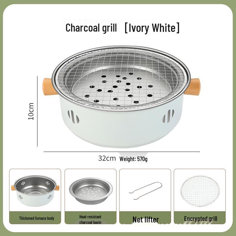 Round Charcoal Grill and Roaster for Outdoor Camping and Home Use