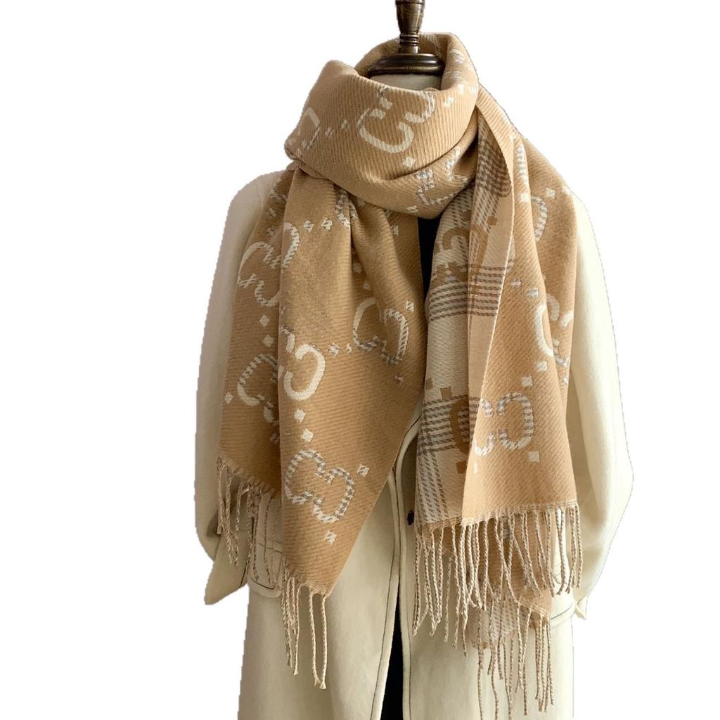 Winter Scarf for Women Double Sided Letters Versatile Warm and Thickened Shawl Korean Style Couple Scarf