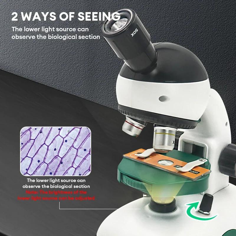 1200X Kid Science Experiment HD Optical Microscope Toy Kit Educational Scientific Experimental with Light Children STEM Toy Gift