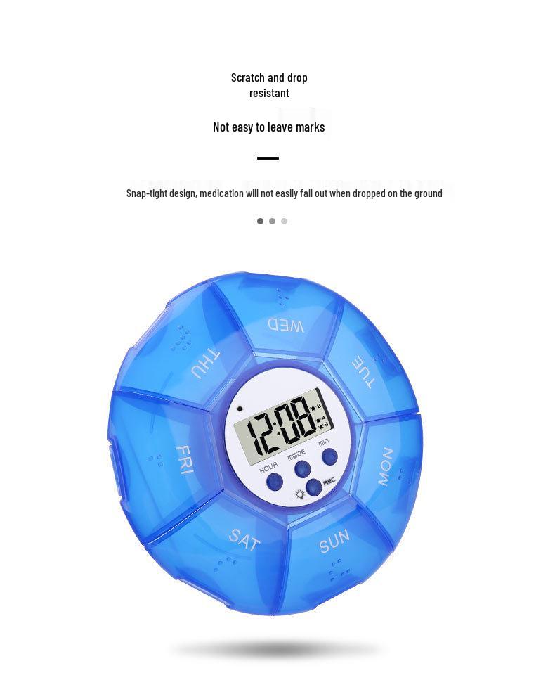 Electronic Timed Pill Box with Pre-recorded Alarm Reminder for Medication