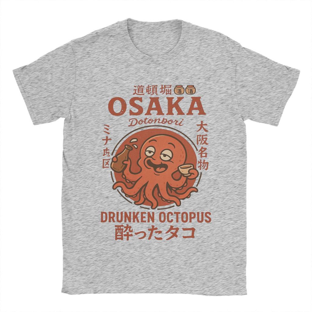 Vintage Osaka Dotonbori Drunken Octopus TShirt for Men Cotton T Shirts Japanese Short Sleeve Tee Shirt Breathable and Soft