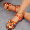 Fashion Contrast Color Flat Sandals for Women Summer 2025 Comfortable Non Slip Beach Shoes Woman Lightweight Ankle Strap Roman Sandals