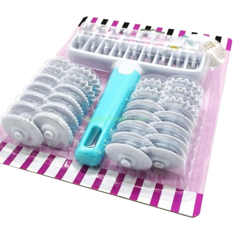 24TE 37Pieces Fondant Ribbon Cutter Wheel Roller Pastry Mold Dough Lattice Cutter 4 Different Gears Embosser Set Tool Kitchen