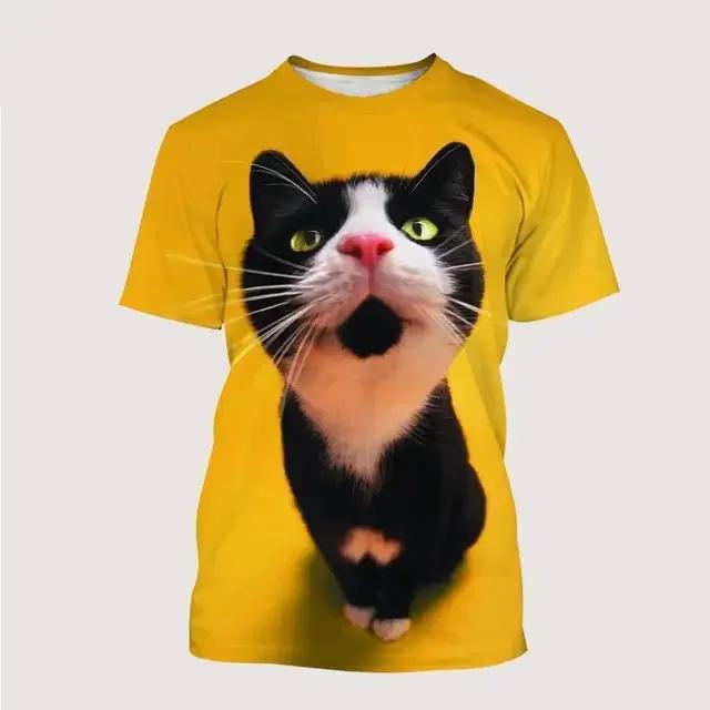 Summer Round Neck Cool Animal Funny Cat 3D Print Top Fashionable Casual Short Sleeved Men's and Women's Unisex T-shirts
