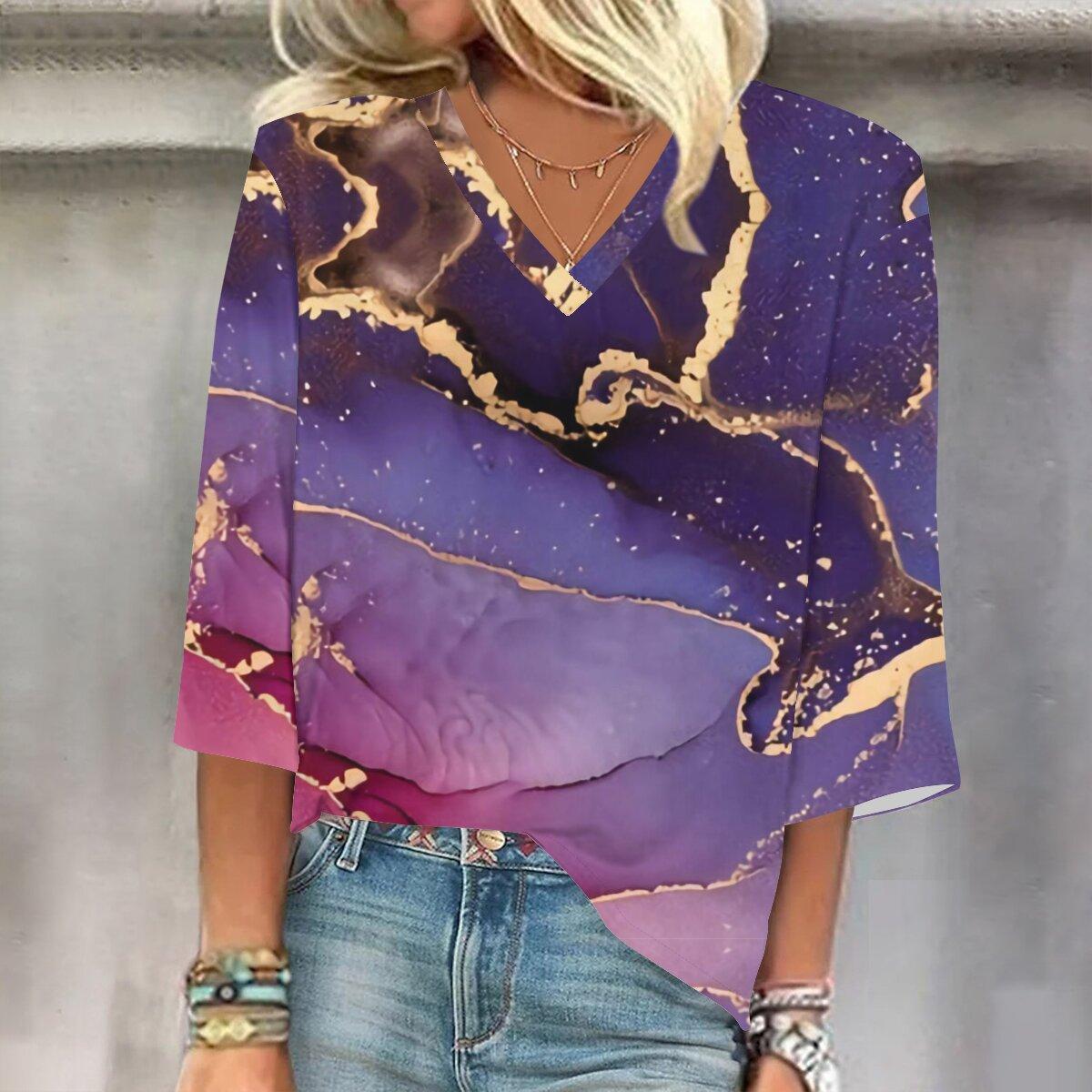 

2023 Весенне-осенний новый модный топ с рукавом 3/4 и принтом