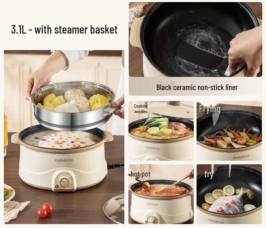 Wielofunkcyjny multicooker elektryczny All-in-One: Nieprzywierający multicooker, patelnia, urządzenie do gotowania jajek, wszechstronny garnek do gotowania do akademików i użytku domowego.