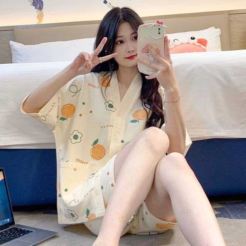 Cardigan Short Sleeve Shorts Pajama Set Girls Summer Kimono Sweet Cute Panda Can Wear Loungewear