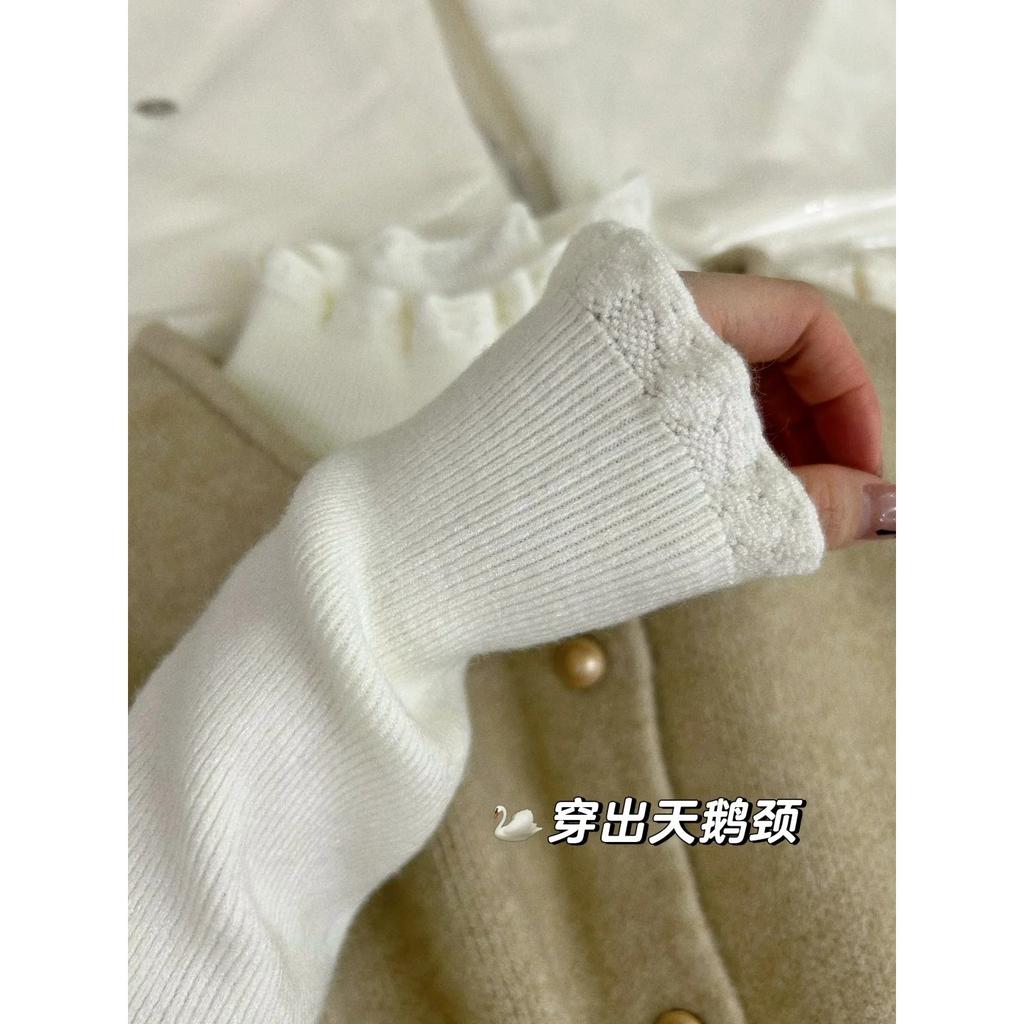 Lace Fungus Lace Long-sleeved Knitted Sweater Autumn and Winter Inner Bottoming Shirt Top Semi-turtleneck Stacked Solid Color Sweater Women